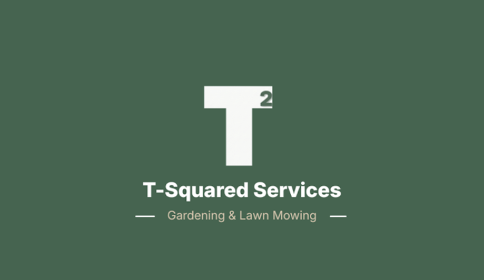 T-Squared Services business card — front face showing the T² monogram and brand identity.